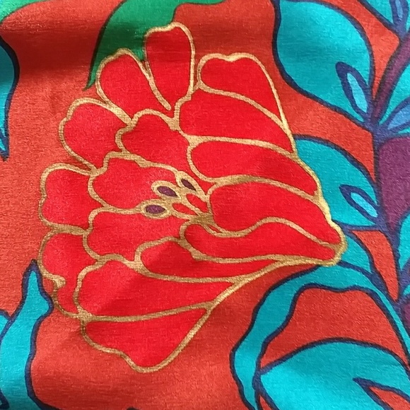 VTG Tropical Print Gold Accent Silk Scarf - Picture 6 of 8